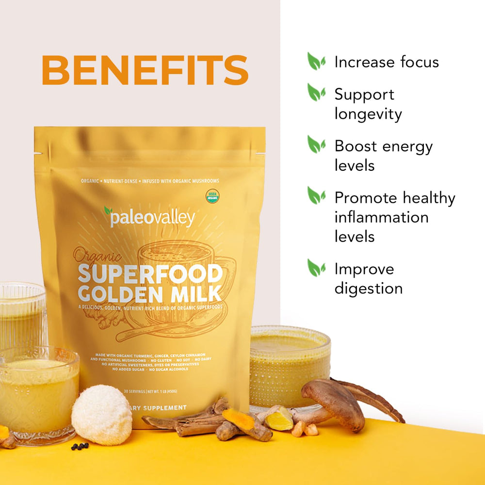 Ginger and cinnamon spice blend in Paleovalley Golden Milk for flavor and balance.
