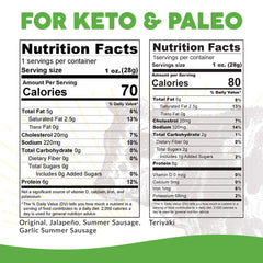 Paleovalley grass-fed beef sticks closeup, showcasing quality ingredients and texture.