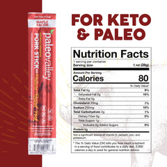 Paleovalley pork sticks close-up highlighting maple bacon flavor.