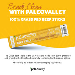 Paleovalley Teriyaki Beef Sticks on-the-go snack in a portable pouch.