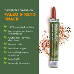 Paleovalley venison sticks on-the-go scene illustrating portable protein.