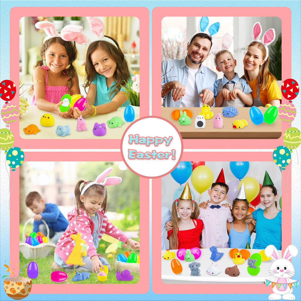 PaLeyFer colorful eggs housing soft mochi toys for gentle squeezing.