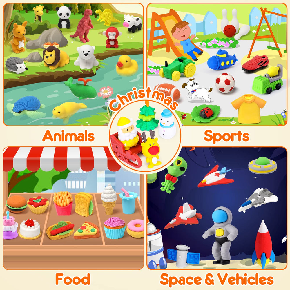 Palmatte seasonal theme erasers for Easter and Christmas decorations.