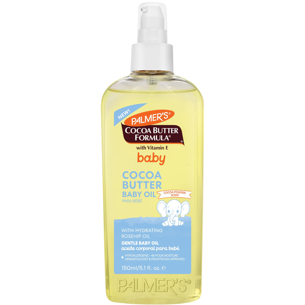 Palmer's baby oil in a gentle bottle pour for delicate skin care.