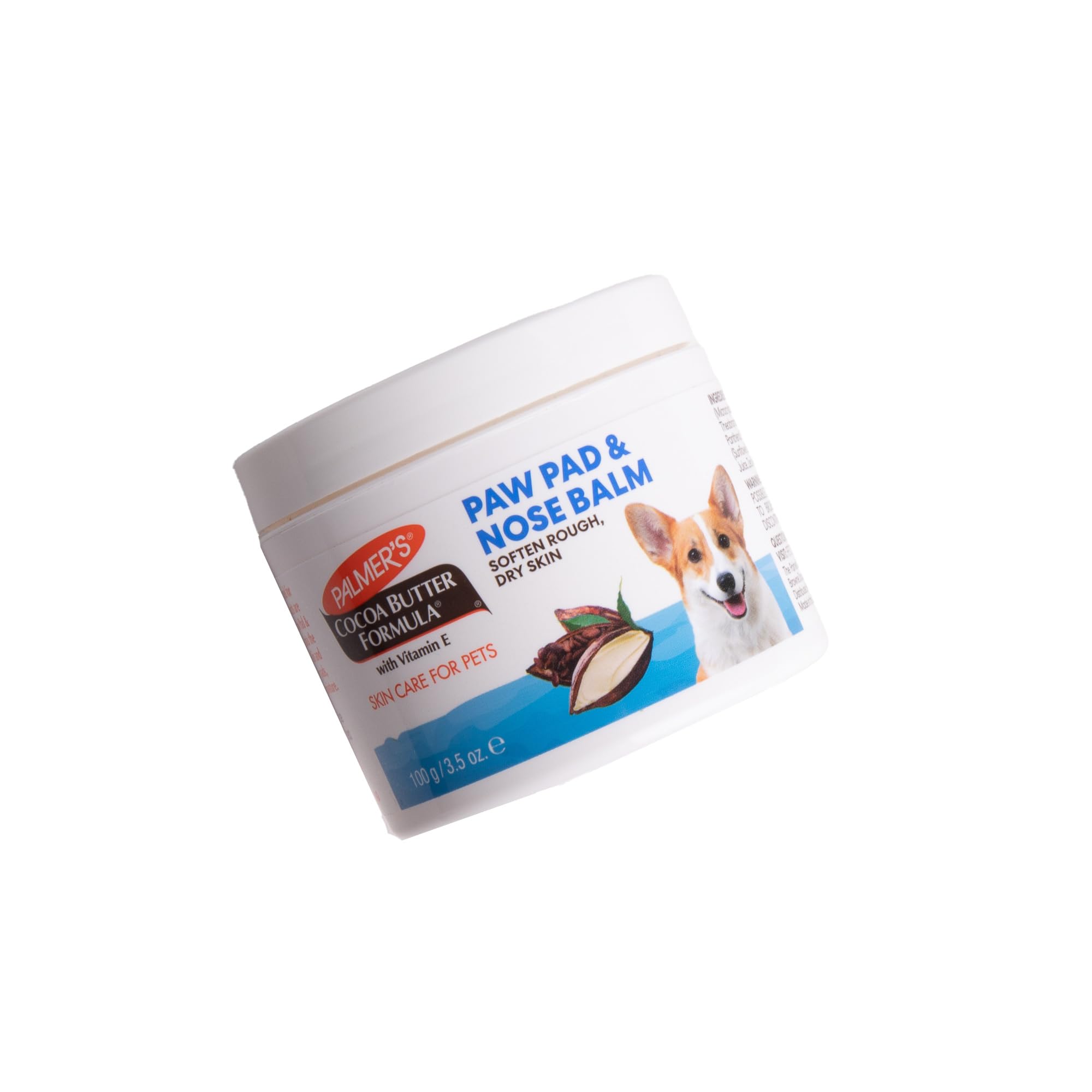 Close-up of Palmer's for Pets cocoa butter nose balm on dog nose, fragrance-free