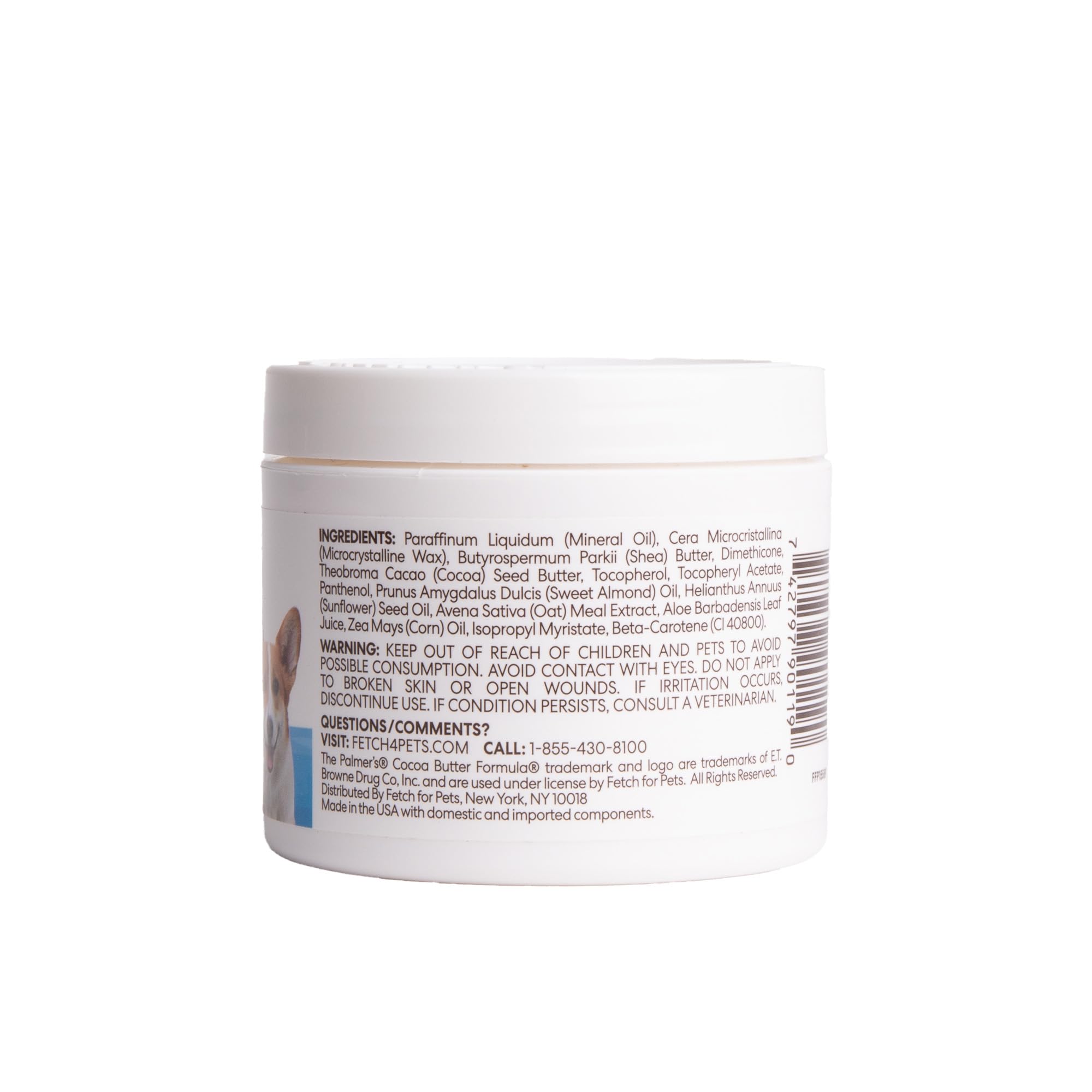 Fragrance-free Palmer's for Pets bottle highlighting plant-based ingredients for safe daily dog skincare