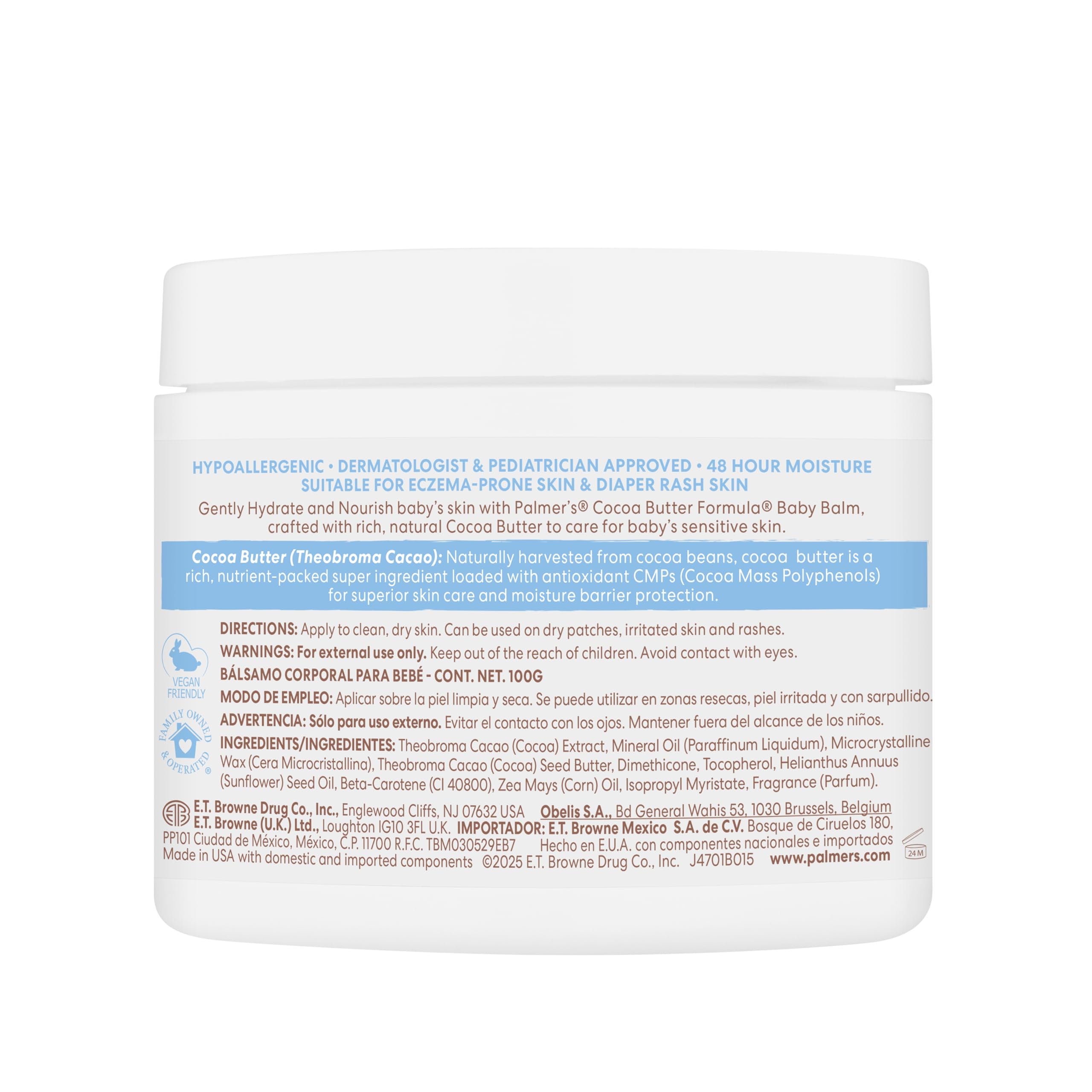Palmer's Baby Balm applied on baby's skin to show smooth, lasting moisture.