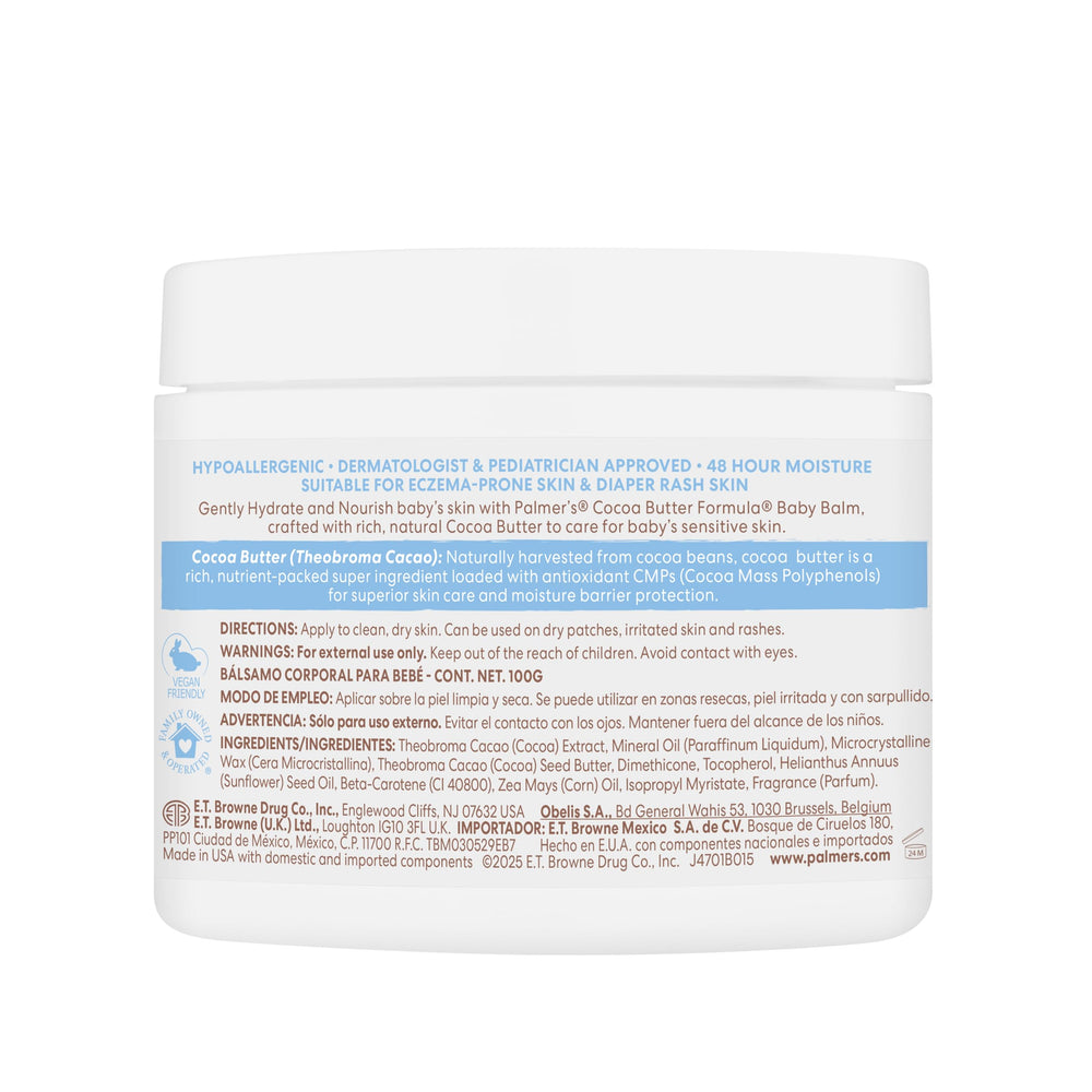 Palmer's Baby Balm applied on baby's skin to show smooth, lasting moisture.