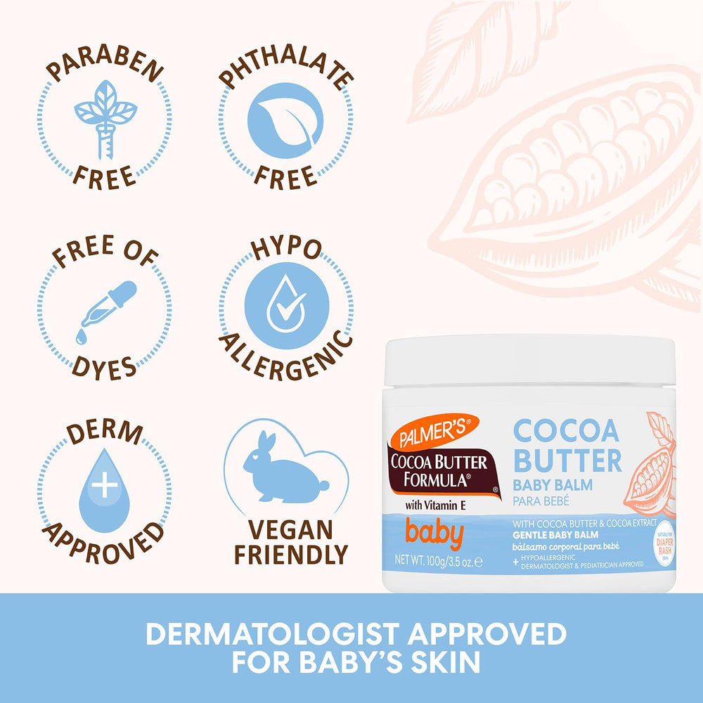 Palmer's Baby Balm on diaper area offers gentle protection for delicate skin.