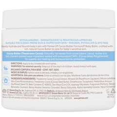 Palmer's Baby Balm label detail emphasizing hypoallergenic and dermatologist-tested safety.
