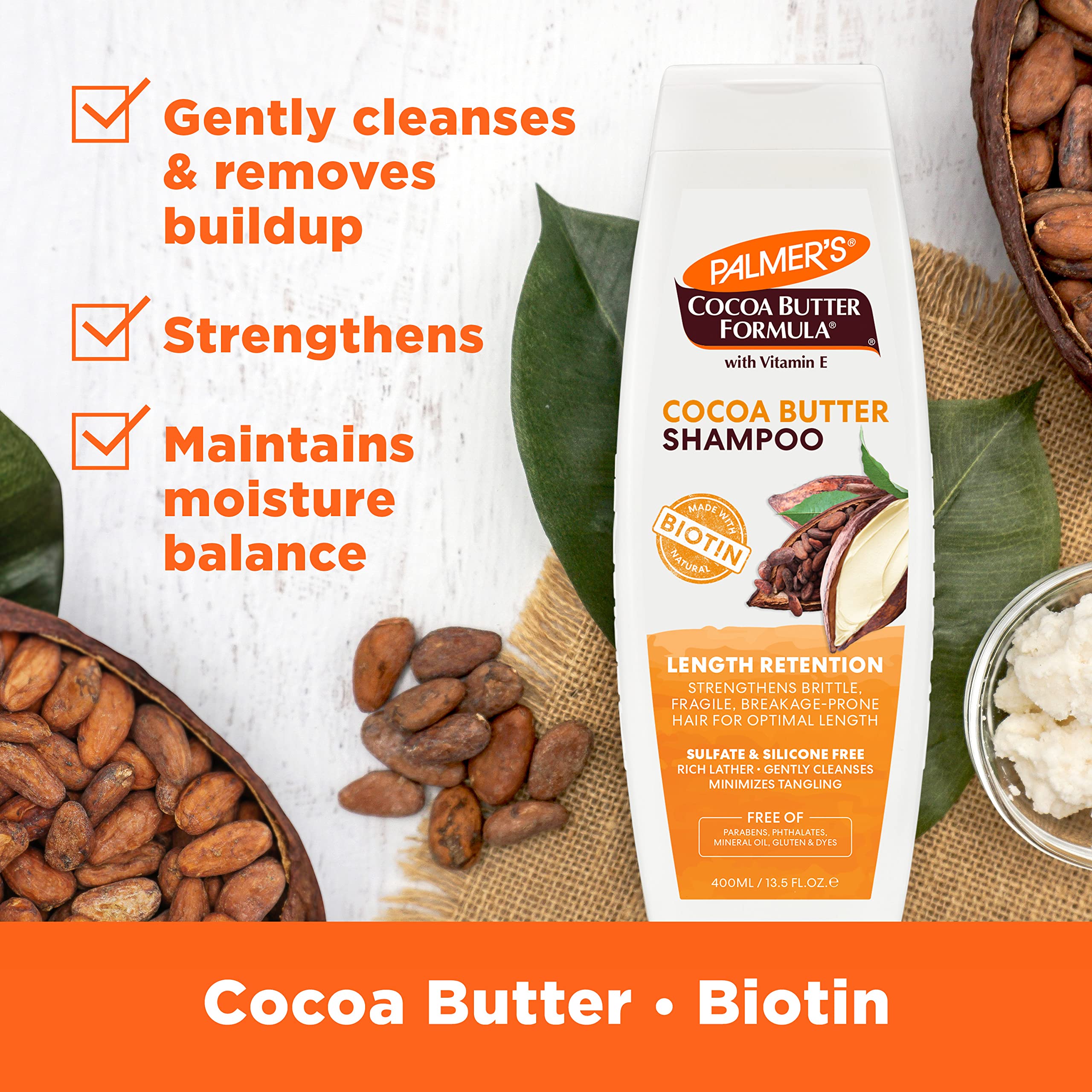 Palmer's biotin hair Shampoo ingredients highlight natural protectants.