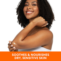 Oil being spread on skin to demonstrate non-greasy finish