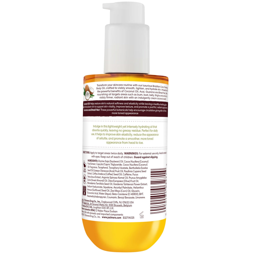 Vegan and cruelty-free emblem on Palmer's Coco Firming Oil packaging.