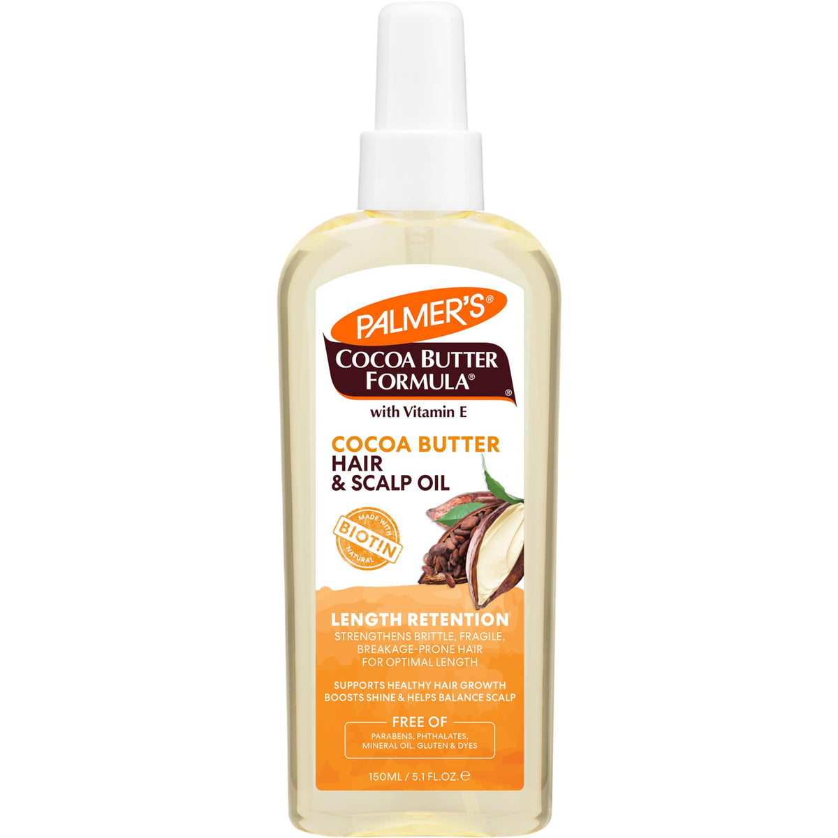 Palmer's Cocoa Butter Biotin Length Oil bottle pour for even hydration