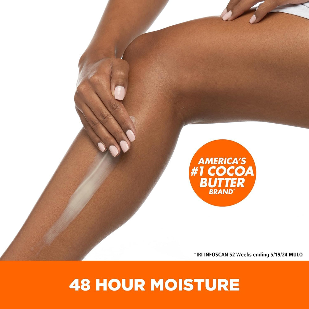 Palmers Cocoa Butter Daily Skin Therapy ingredients close-up showcases cocoa butter and vitamin E.