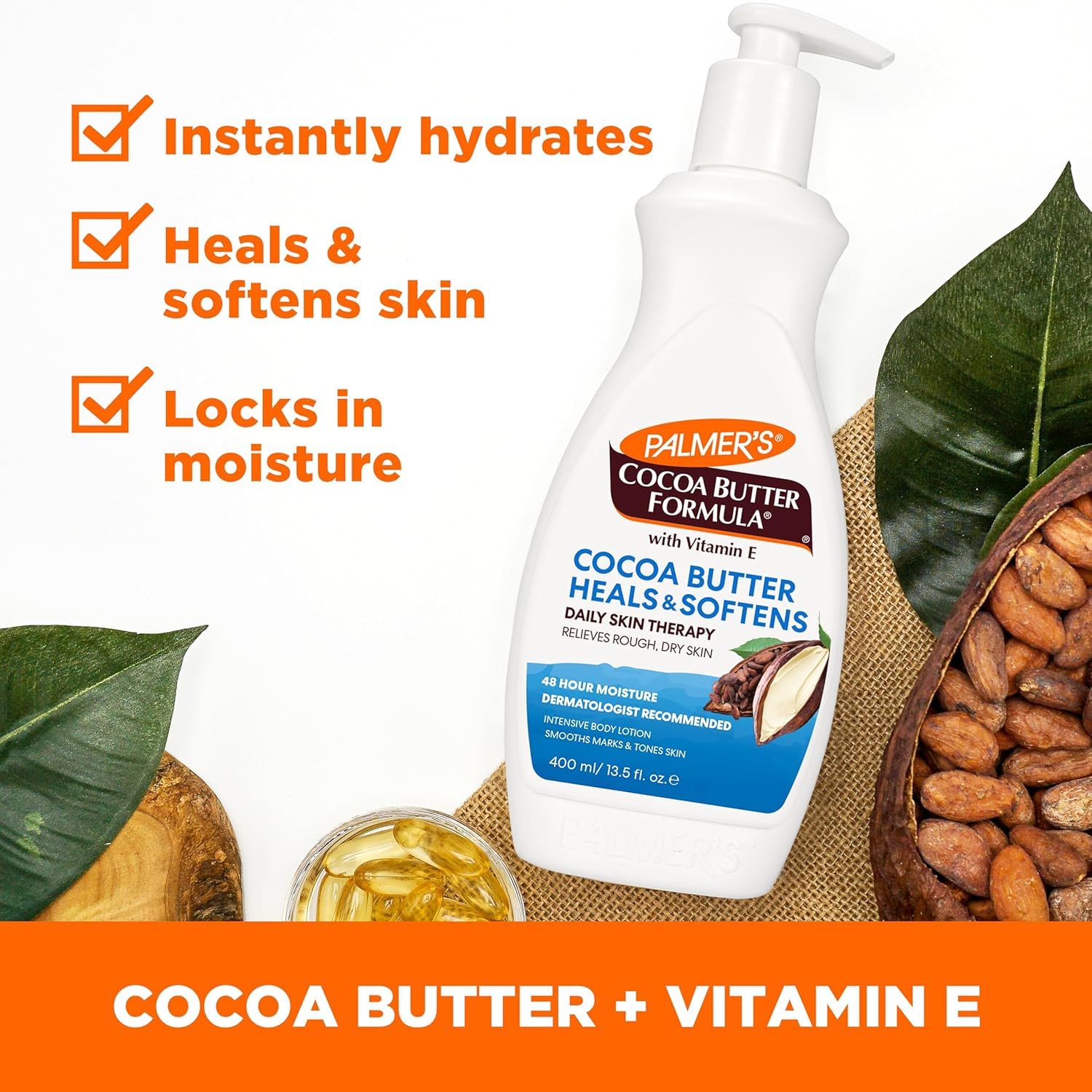 Palmers Cocoa Butter Daily Skin Therapy lotion texture close-up shows rich moisture.