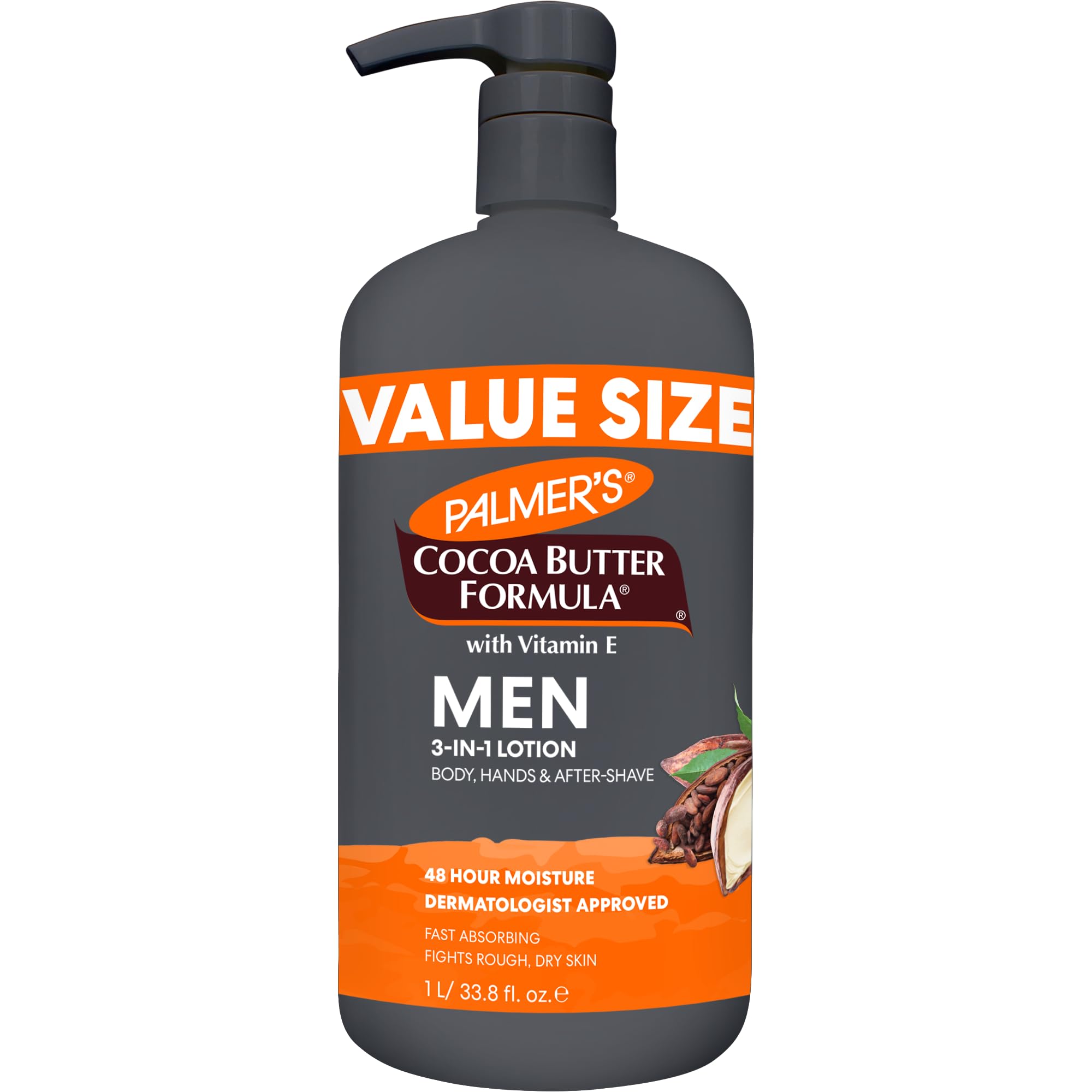Palmer's Cocoa Butter Formula Men's Lotion front view for 3-in-1 hydration.