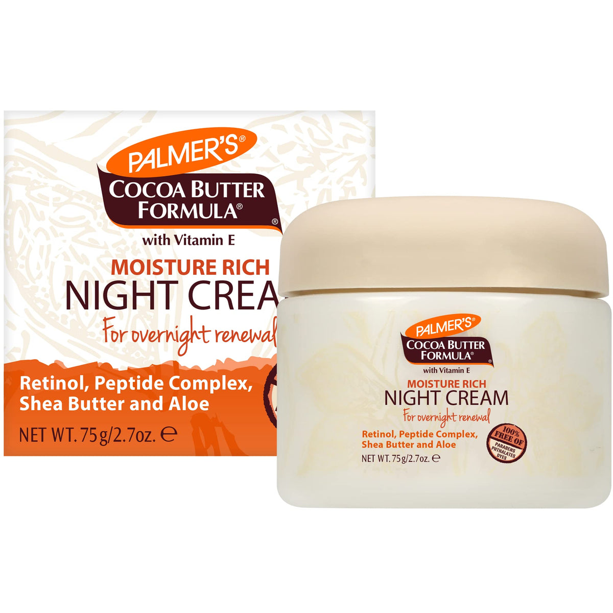 Palmer's Cocoa Butter Night Cream packaging showing premium ingredients for soft skin.