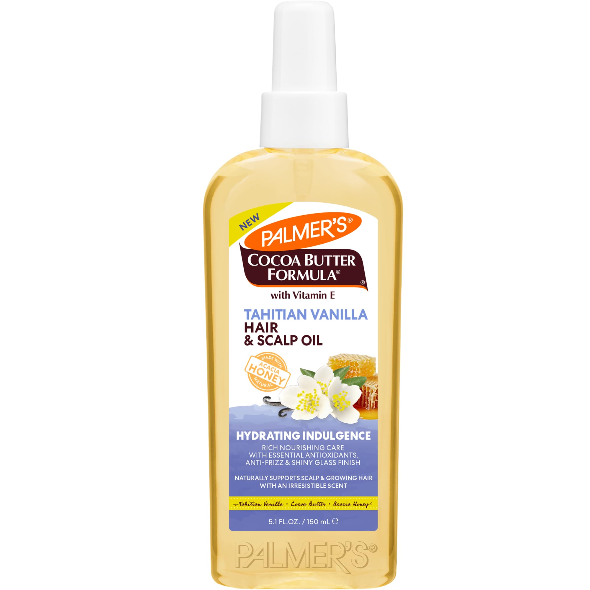 Palmer's cocoa butter Tahitian vanilla oil bottle pour for hydration and shine.