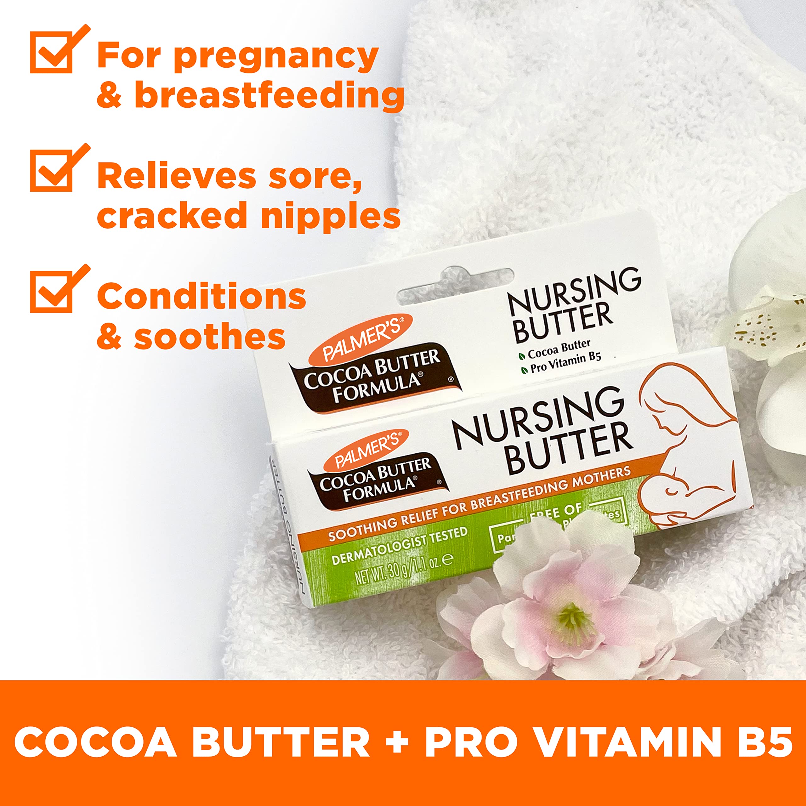 Texture close-up reveals cocoa and shea butter nourishing skin softness.