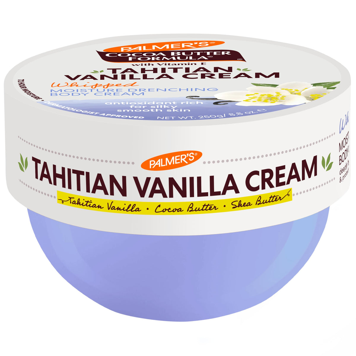 Palmer's Cocoa Butter Tahitian Vanilla bottle highlighting long-lasting hydration for the skin.