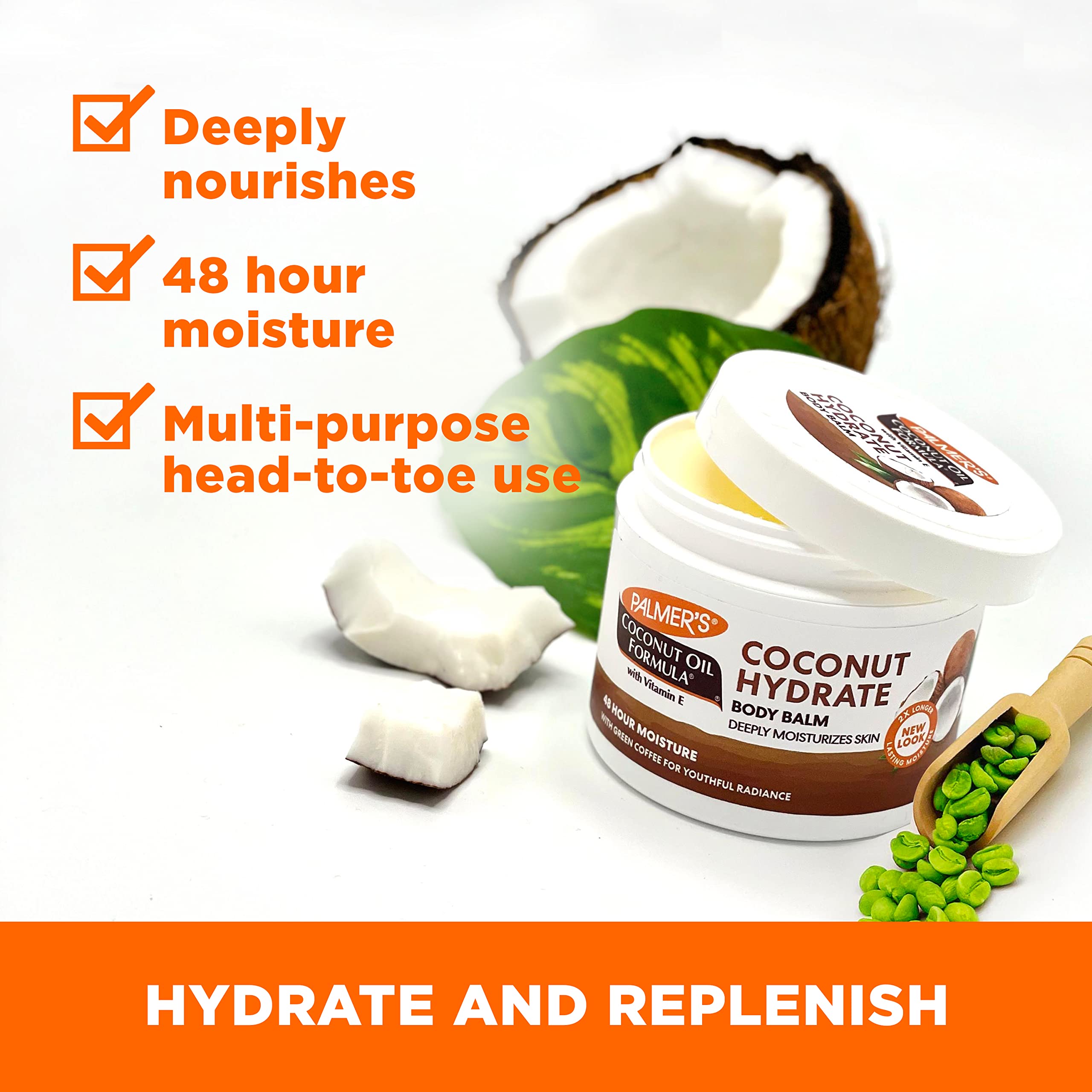 Palmer's Coconut Oil Formula Body Balm application on arm demonstrates quick hydration.