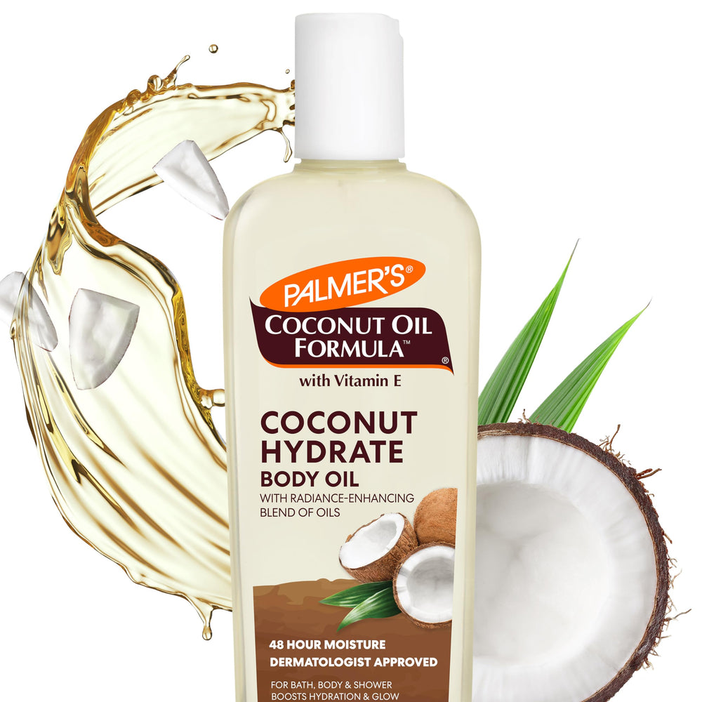 Palmer's Coconut Oil Formula Body Oil bottle showing deep hydration for radiant skin.