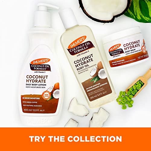 Pouring Palmer's Coconut Oil Formula onto skin for instant hydration and glow.