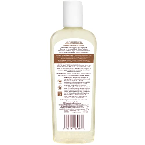 Palmer's Coconut Oil Formula Body Oil pour demonstrating quick absorption and moisture.