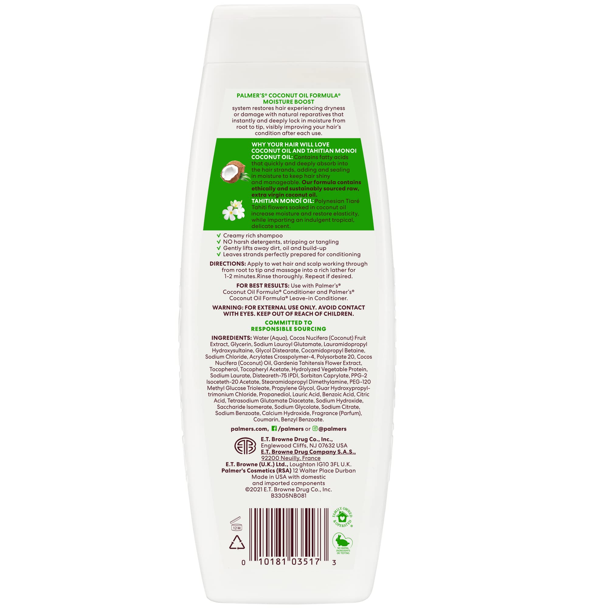 Palmer's Coconut Oil Formula Moisture Boost Shampoo rich lather for gentle cleansing and moisture