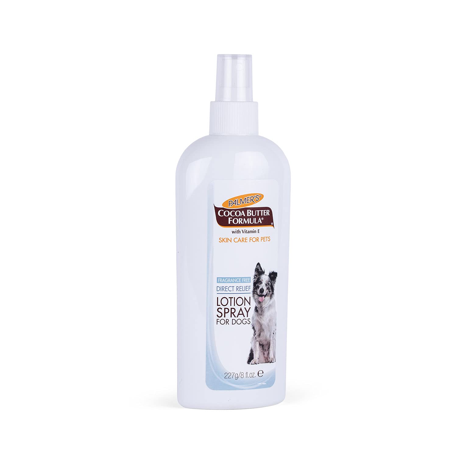 Palmer's for Pets cocoa butter spray hydrates dog skin with easy, non-greasy absorption.
