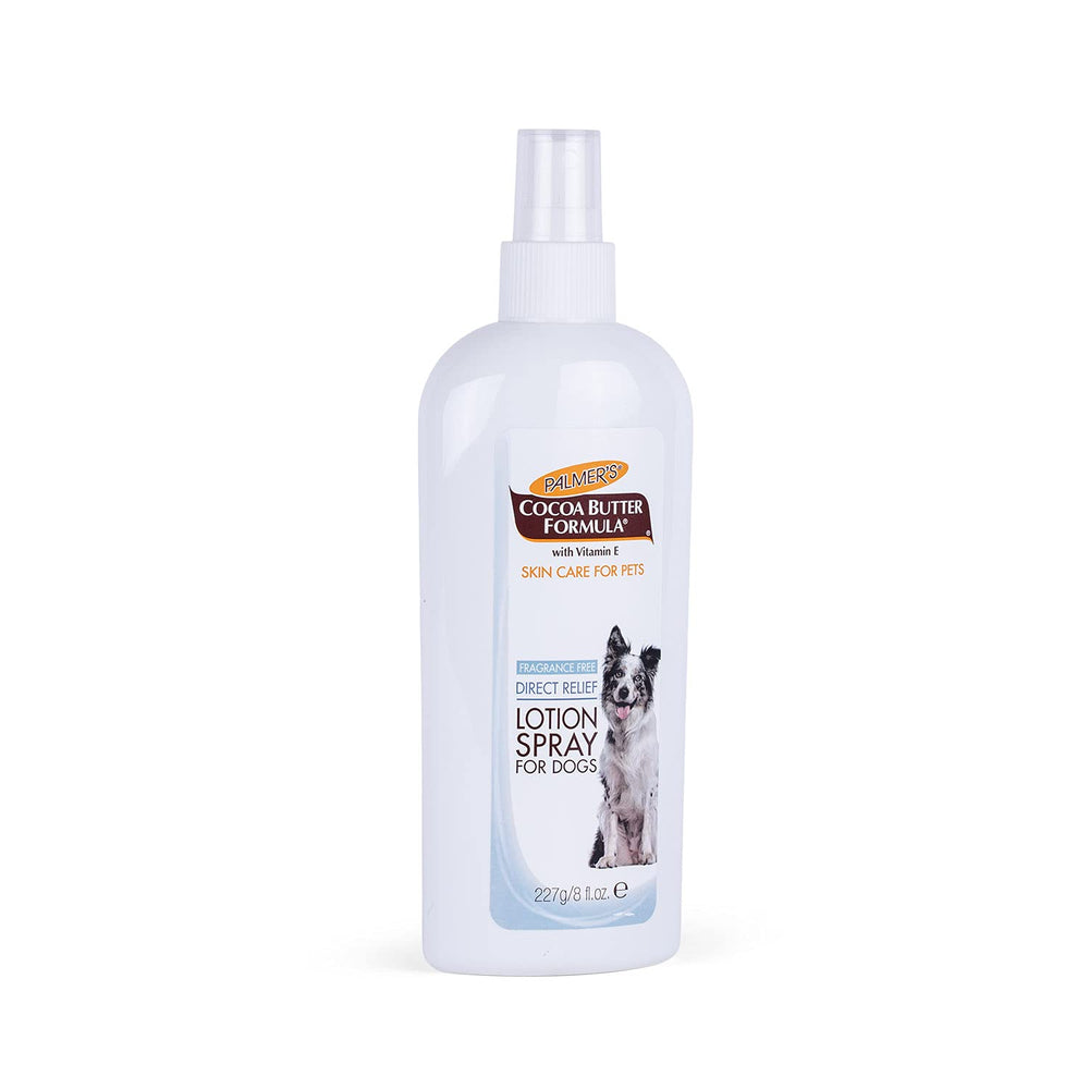 Palmer's for Pets cocoa butter spray hydrates dog skin with easy, non-greasy absorption.