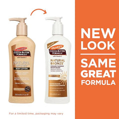 Palmer's Natural Bronze lotion pump shows easy application and gradual color buildup.