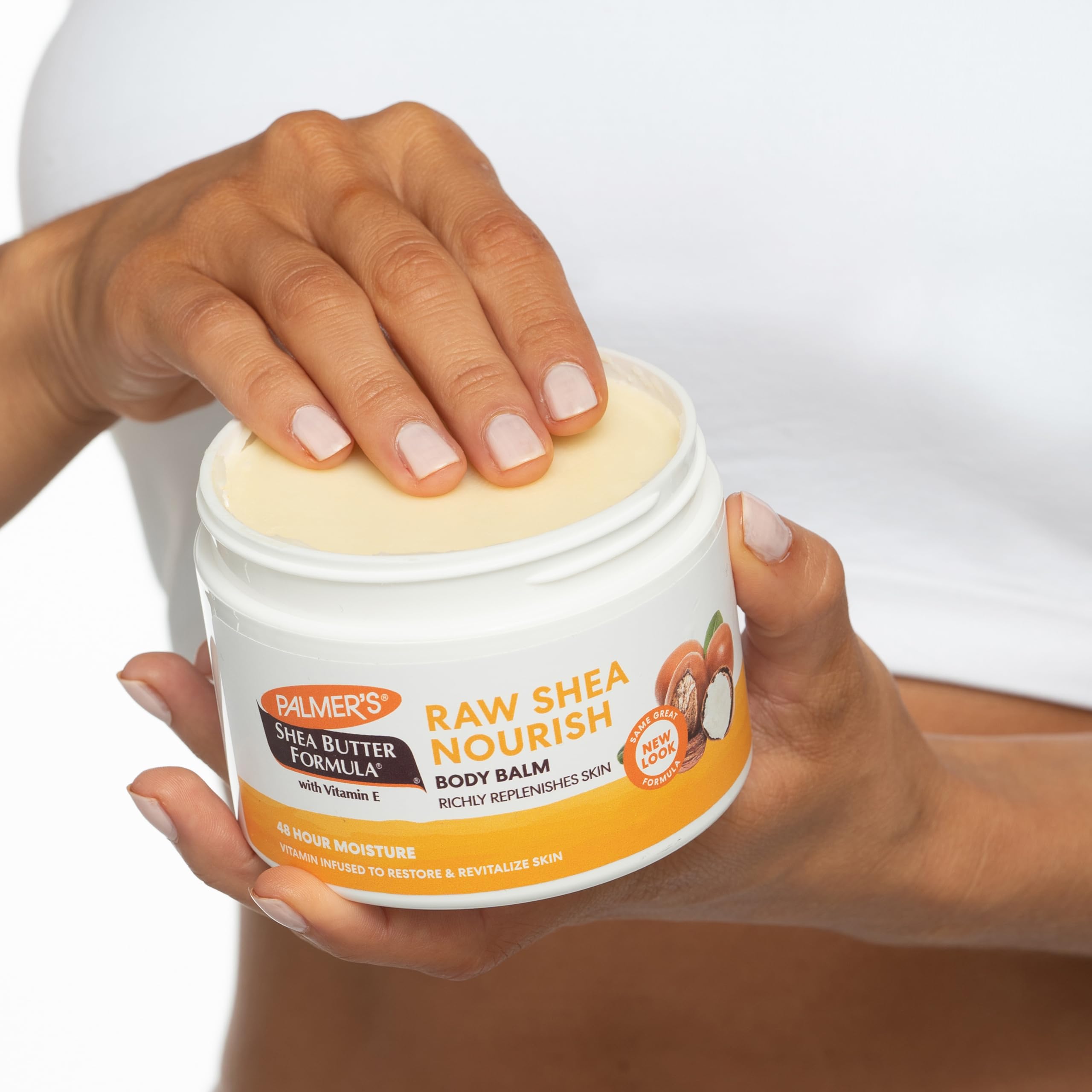 Vitamin E and natural butters visible on Palmer's balm label