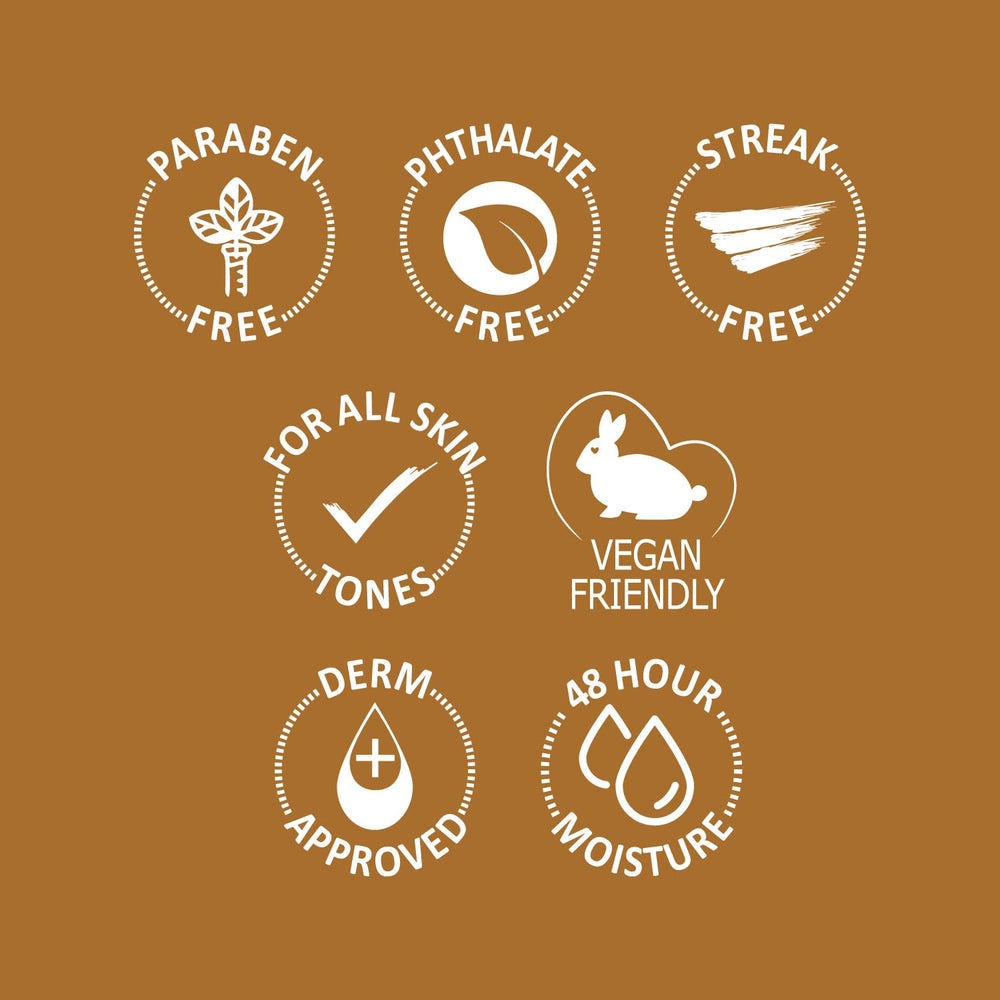 Palmer's self-tanner application steps illustrated on packaging.