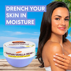 Tahiti vanilla beads suggesting tropical fragrance and vitamin-rich formula.