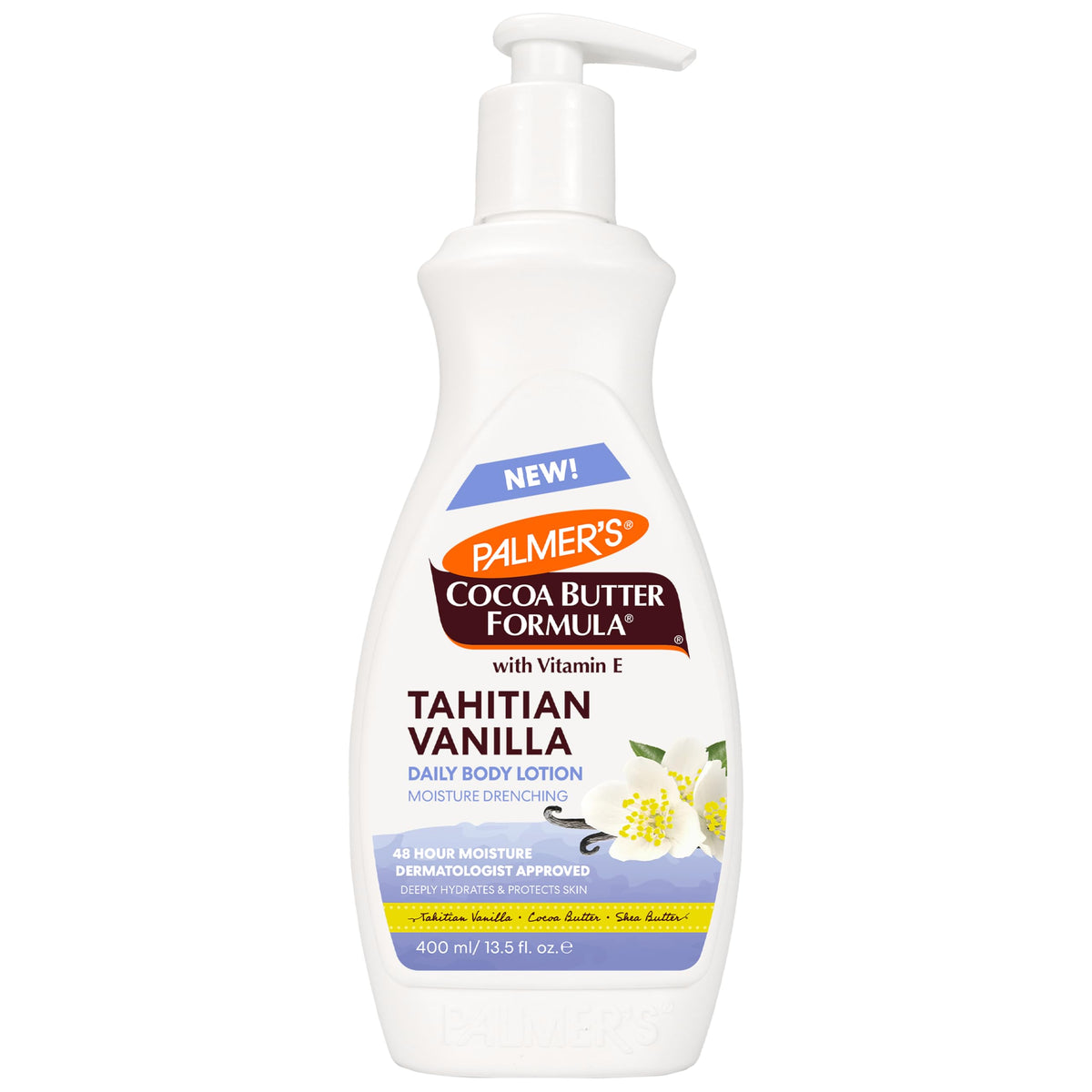 Palmer's Tahitian Vanilla body lotion bottle for deep hydration up to 48 hours