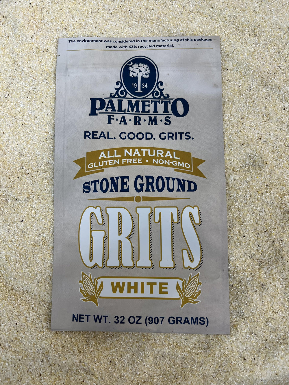 Palmetto Farms stone ground white grits creamy bowl ready to savor.