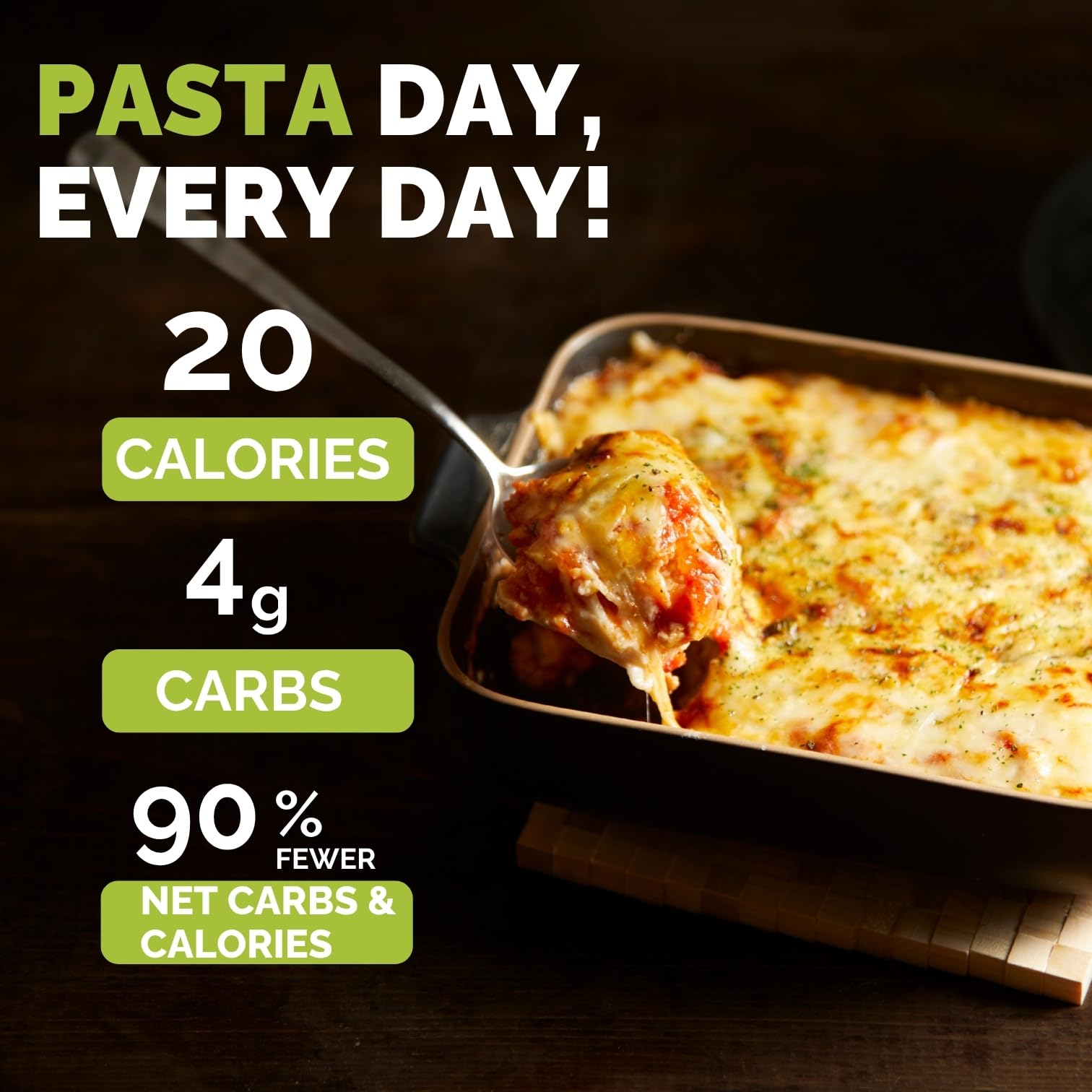 Palmini lasagna sheets in pan with sauce.