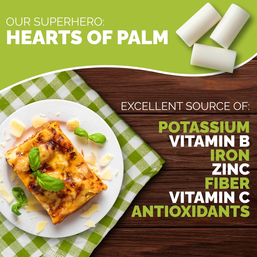 Palmini lasagna sheets nutrition label highlights low calories.