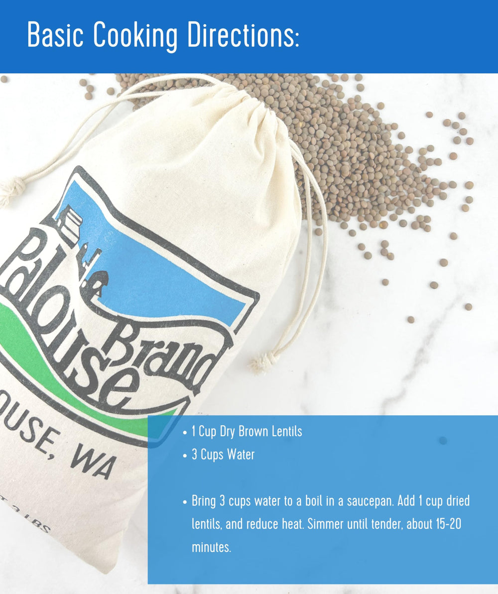 Palouse Brand desiccant-free lentils kept secure in a resealable bag for freshness.