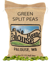 Palouse Brand green split peas front label showing glyphosate-free certification.