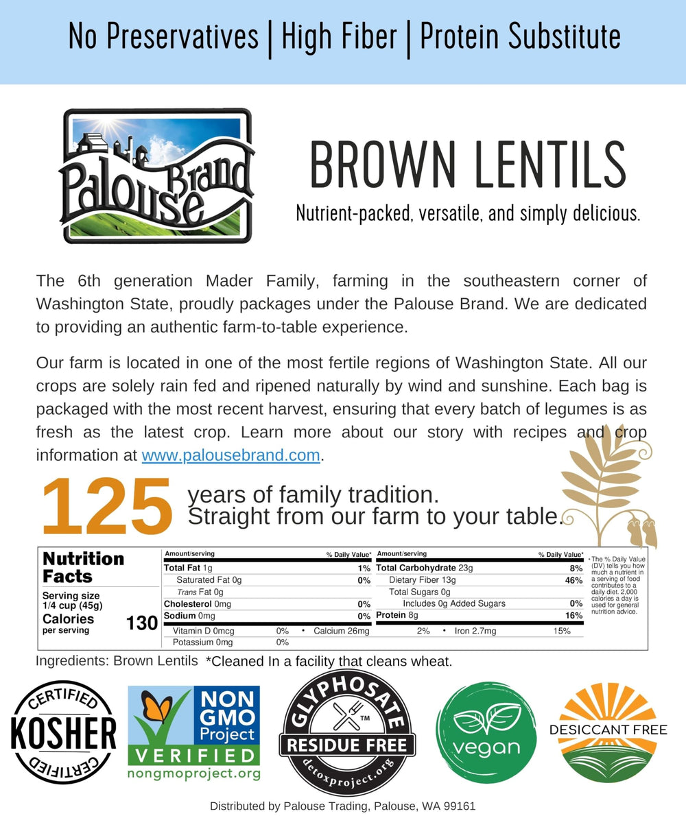 Palouse Brand kosher-certified lentils suitable for family meals and dietary observances.