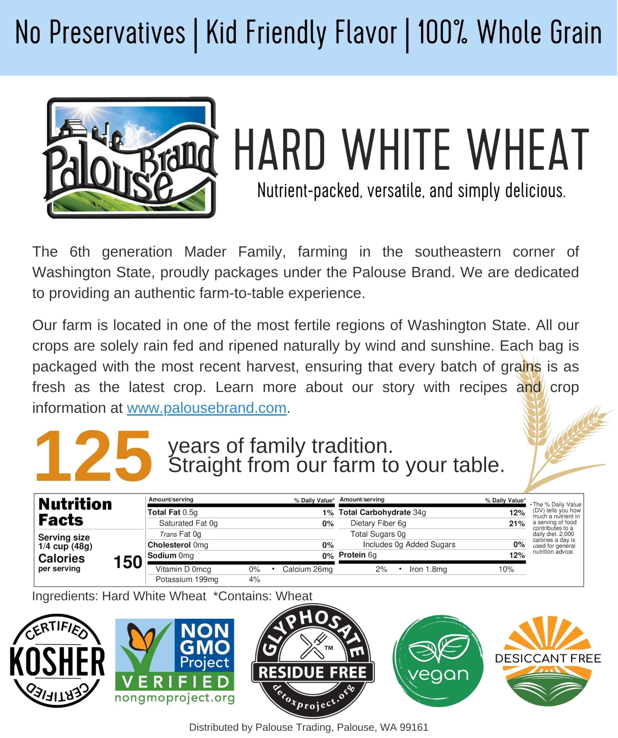 Palouse Brand non-GMO project verified badge demonstrates trusted sourcing.