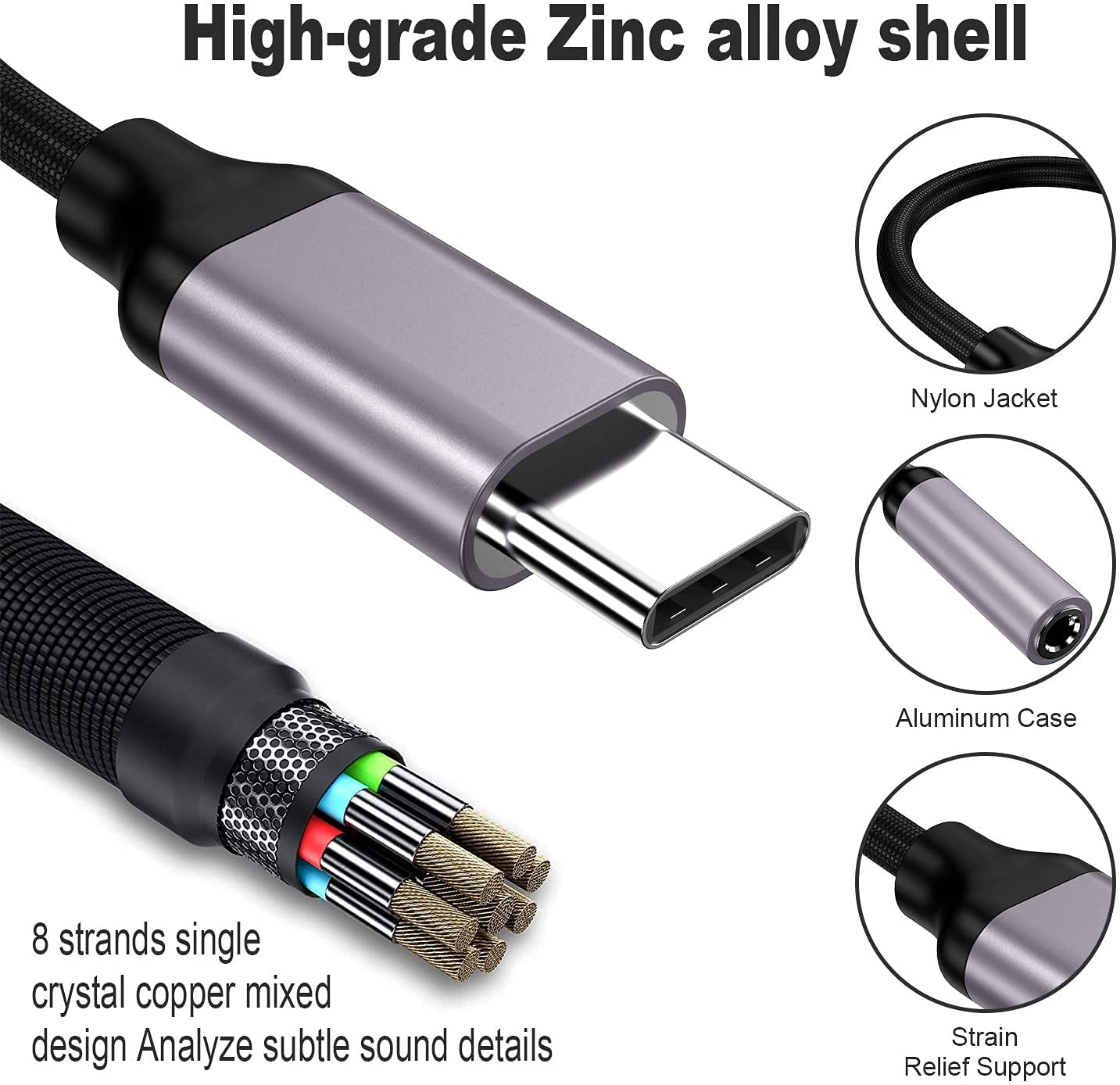 Paloxy USB-C to 3.5mm adapter side port detail for stable on-the-go connections.