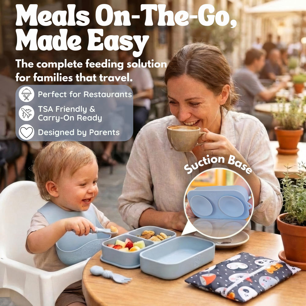 Palz & Pandy suction plates provide stable meals for infants while traveling.