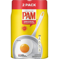 Pam Original No-Stick spray in a hot skillet preventing sticking and excess fat