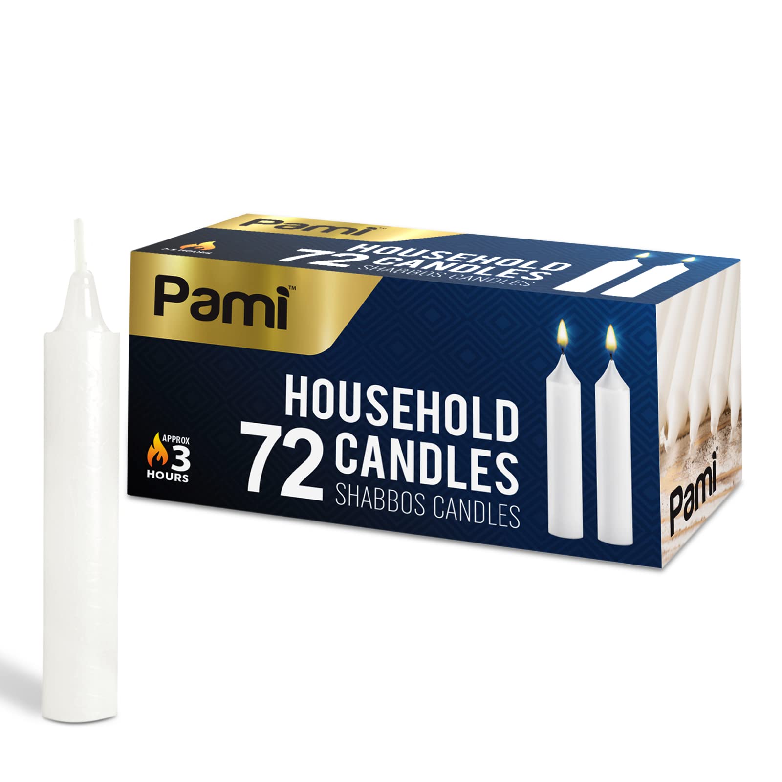 PAMI traditional Shabbat candles on a candlestick for elegant dinner ambiance.