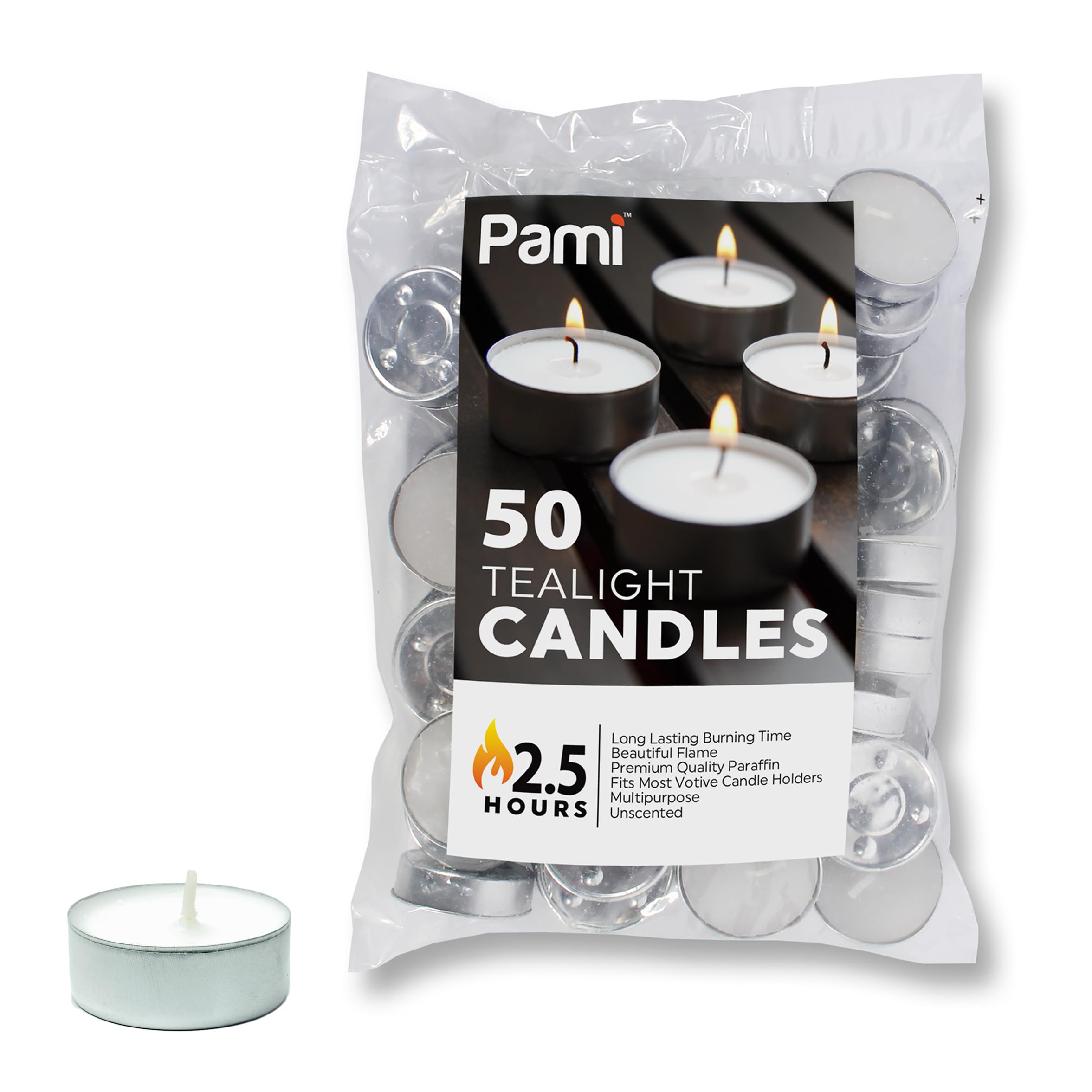PAMI unscented tea lights in white, compact 1-inch candles for votive holders.
