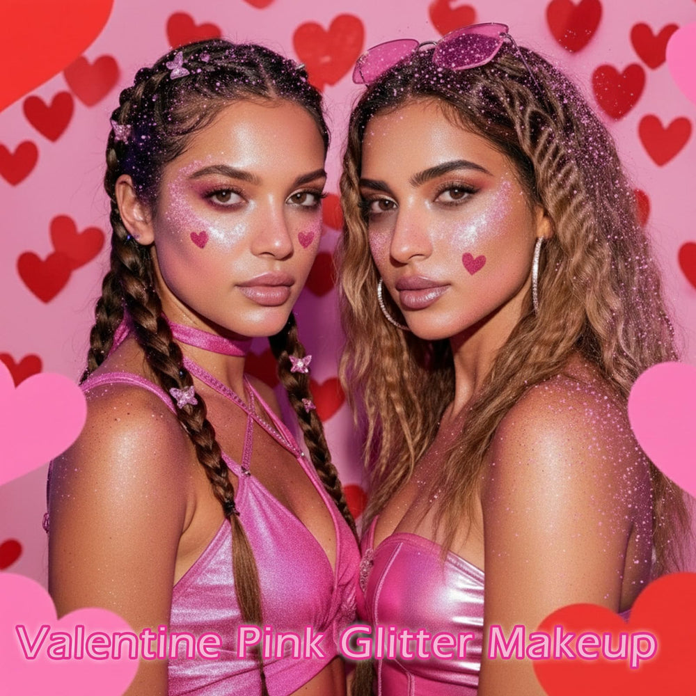 Paminify Pink Glitter Stick face swatch for mess-free, radiant sparkle.